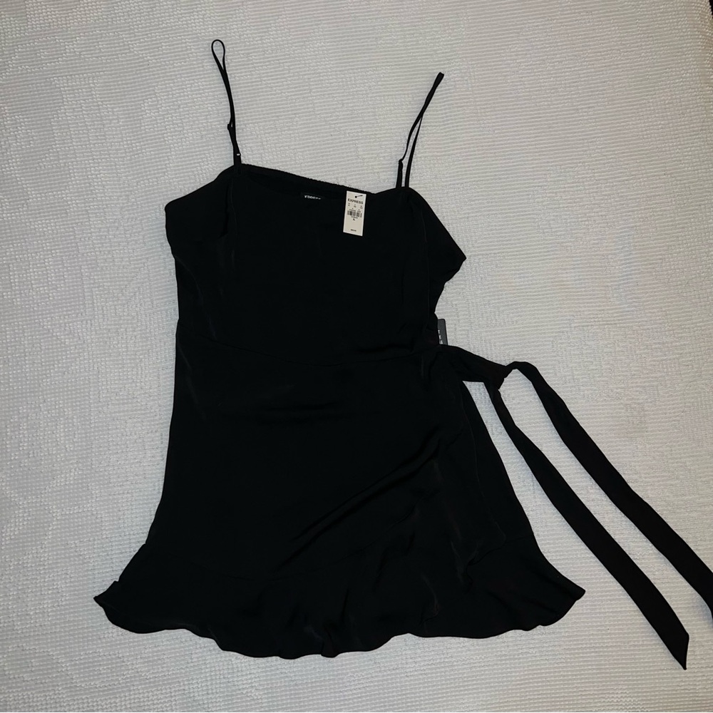 Express Black Ruffled Tie Front Mini Dress